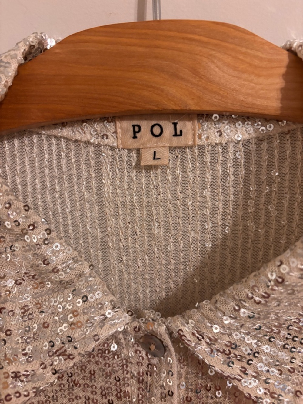 POL ivory sequined button down blouse - Picture 3 of 10